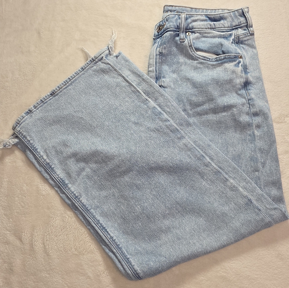 American Eagle Jeans Womens 12 Blue 90s Wide Leg Relaxed Distressed See Pictures